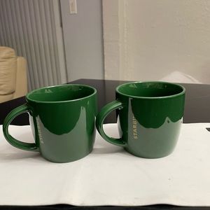 Starbucks Green Ceramic Mug Gold Lettering